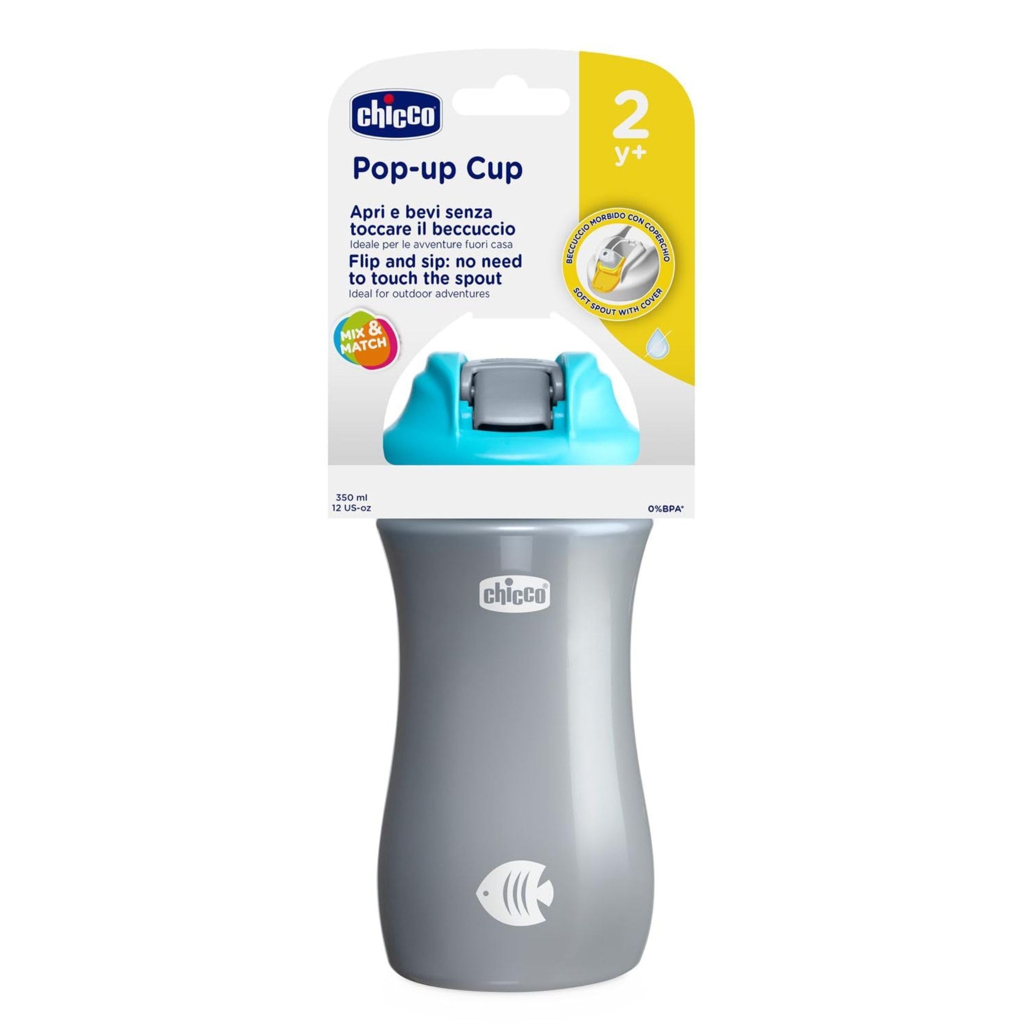 Chicco Kids Pop Up Cup Blue 2Y+ - Silicone, 350 Ml light blue