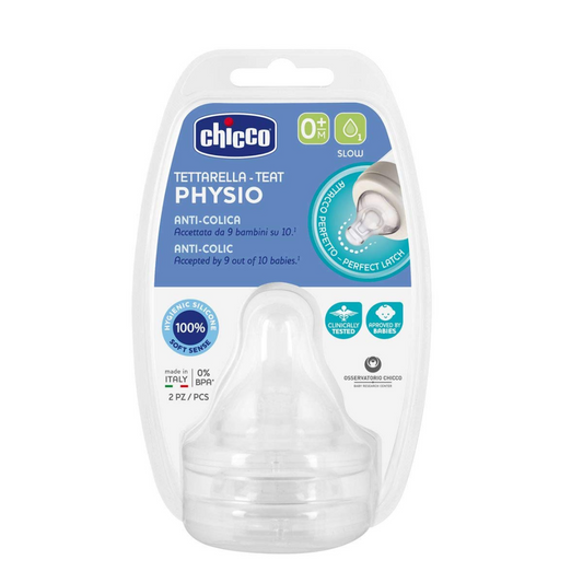 Chicco PhysioTeat Anti-Colic Nipple for Babies | Perfect Latch Soft Sense Silicon Teat | Suitable for Wide Neck Feeding Bottles | BPA Free (Copy)