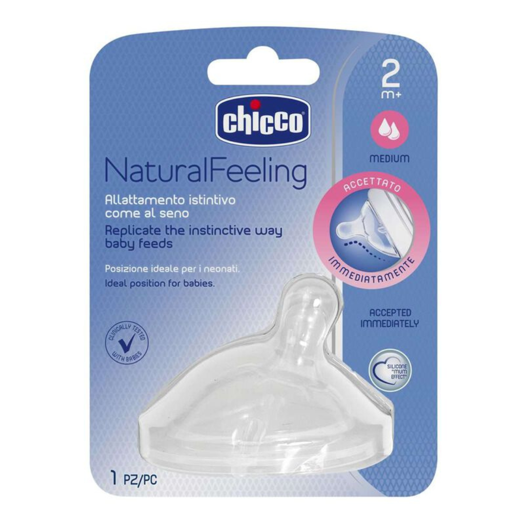 Chicco Teat Natural Feeling with Anti-Colic Effect, Nipple For Wide Neck Feeding Bottles, Food Flow, For Babies & Toddlers (Pack of 2)