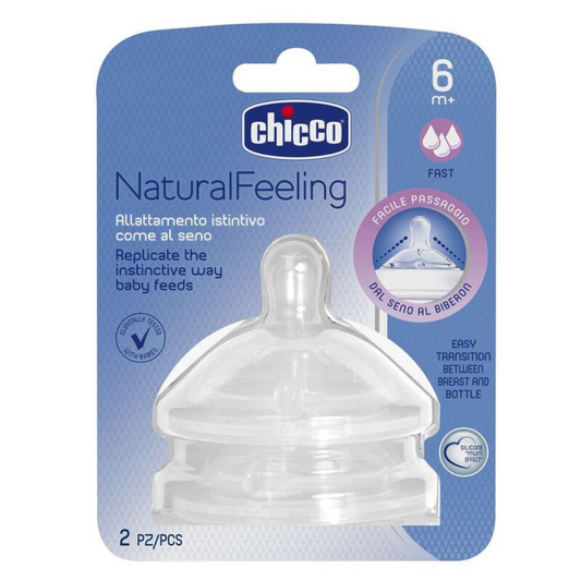 Chicco Teat Natural Feeling with Anti-Colic Effect, Nipple For Wide Neck Feeding Bottles, For Babies & Toddlers 6m+ (Pack of 2)