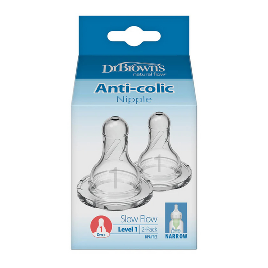 Dr. Brown's Natural Flow Narrow Nipple-Level 1-Anti Colic Vent System-Pack of 2-Feeding Bottle Teat