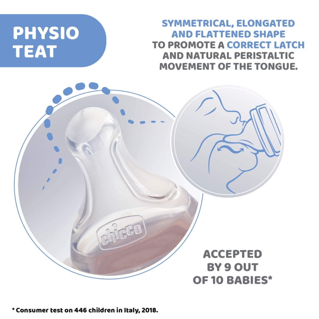 Chicco PhysioTeat Anti-Colic Nipple for Babies | Perfect Latch Soft Sense Silicon Teat | Suitable for Wide Neck Feeding Bottles | BPA Free (Copy)