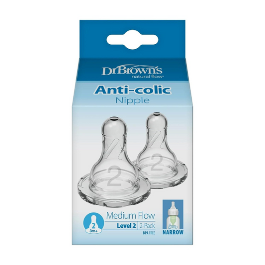 Dr. Brown's Natural Flow Narrow Nipple-Level 2 Anti Colic Vent System-Pack of 2-Feeding Bottle Teat