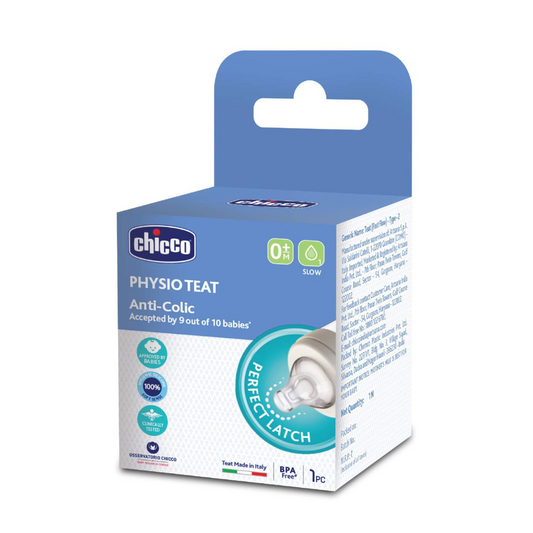 Chicco PhysioTeat Anti-Colic Nipple for Babies | Perfect Latch Soft Sense Silicon Teat | Suitable for Wide Neck Feeding Bottles | BPA Free