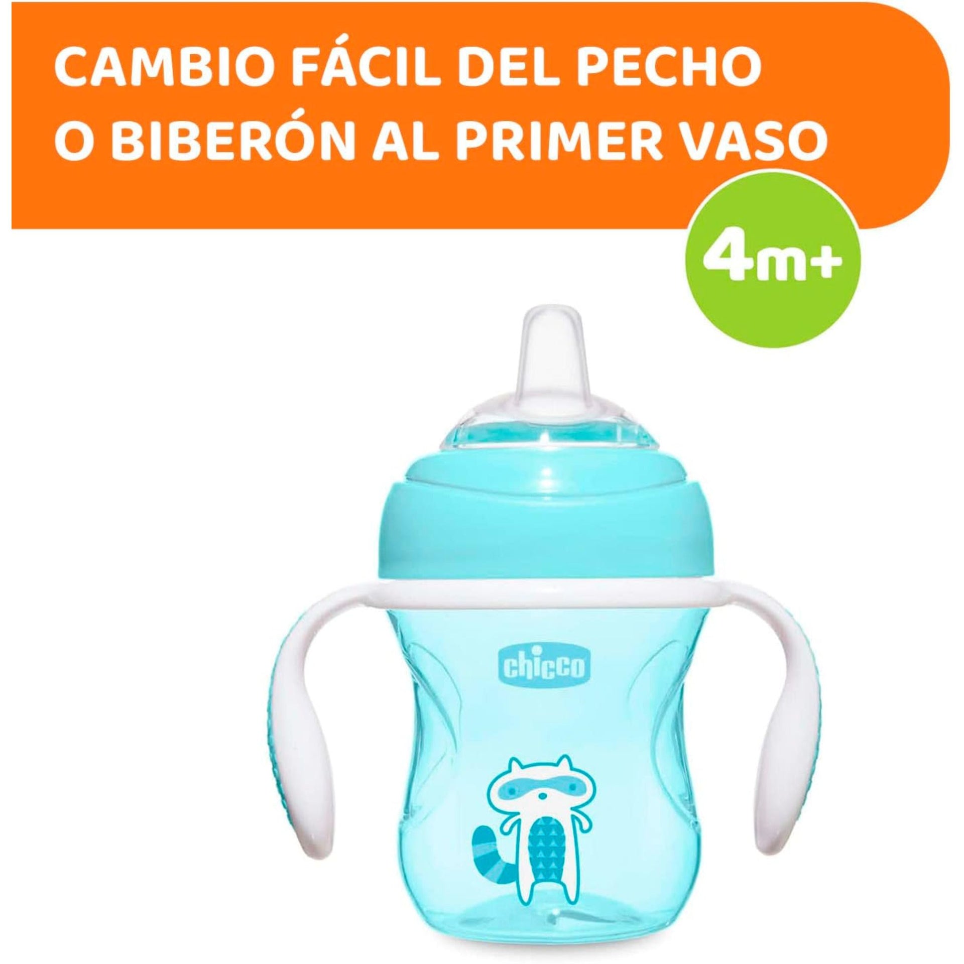 Chicco - Transition Cup - Ergonomic Silicone Spout - Double Anti Colic Valve - BPA Free - 200ml - 4+ Months - Blue