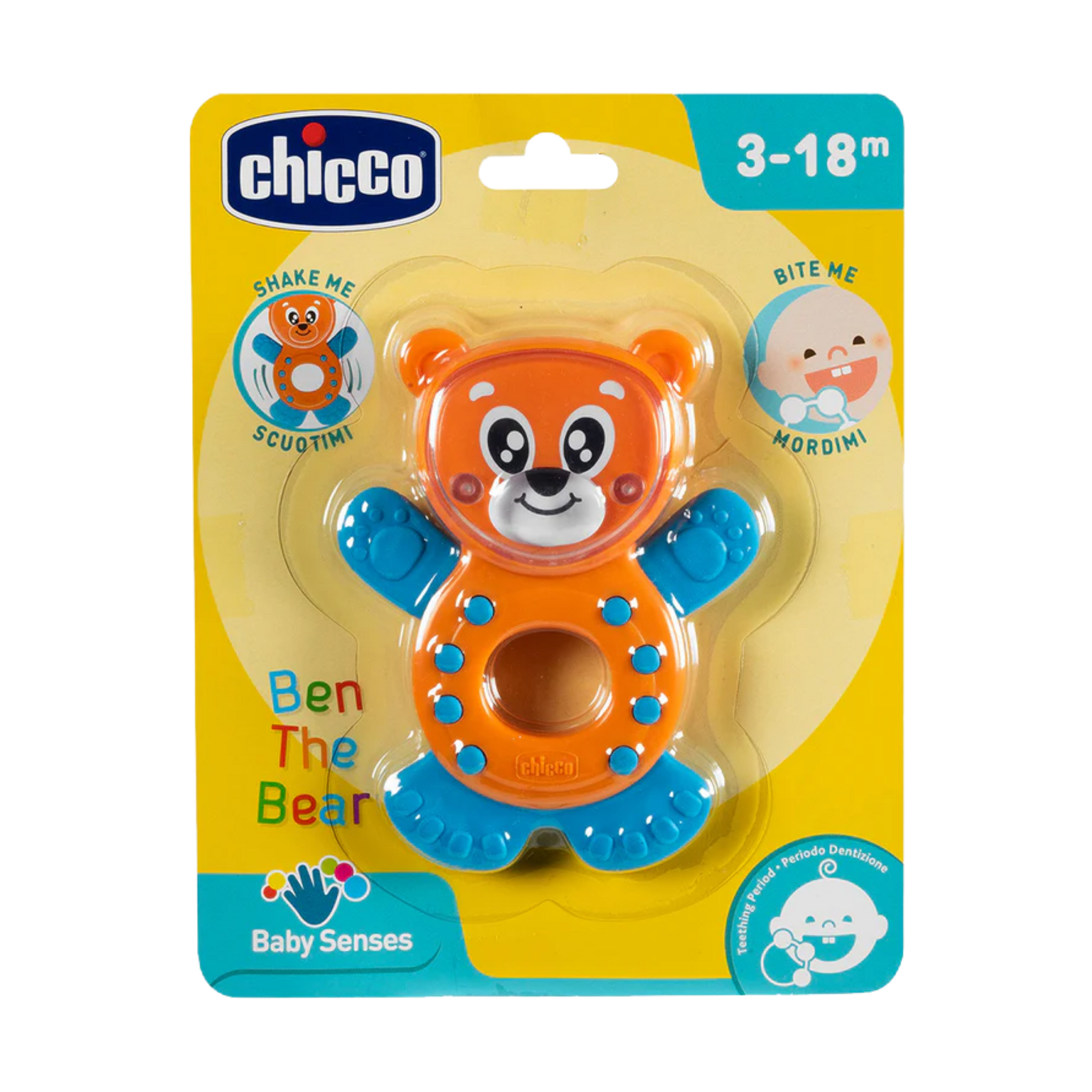 Chicco Ben The Bear Rattle Teether-Multi Textured & Easy to Grasp 3 to 18 Months.