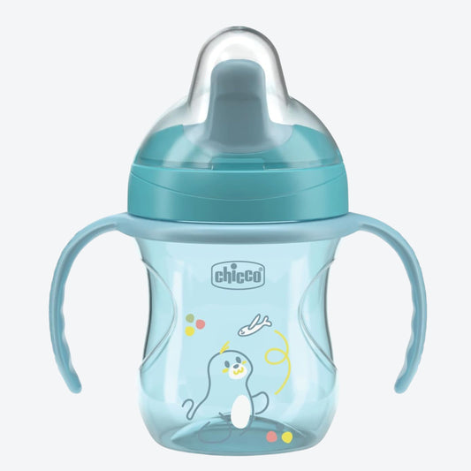 Chicco Training Cup, Plastic, A Non-Spill Children's Cup, A Cup for Learning to Drink, Semi-Soft Ergonomic Spout, Removable Valve and Handles, 6 Months+, BPA Free, Blue