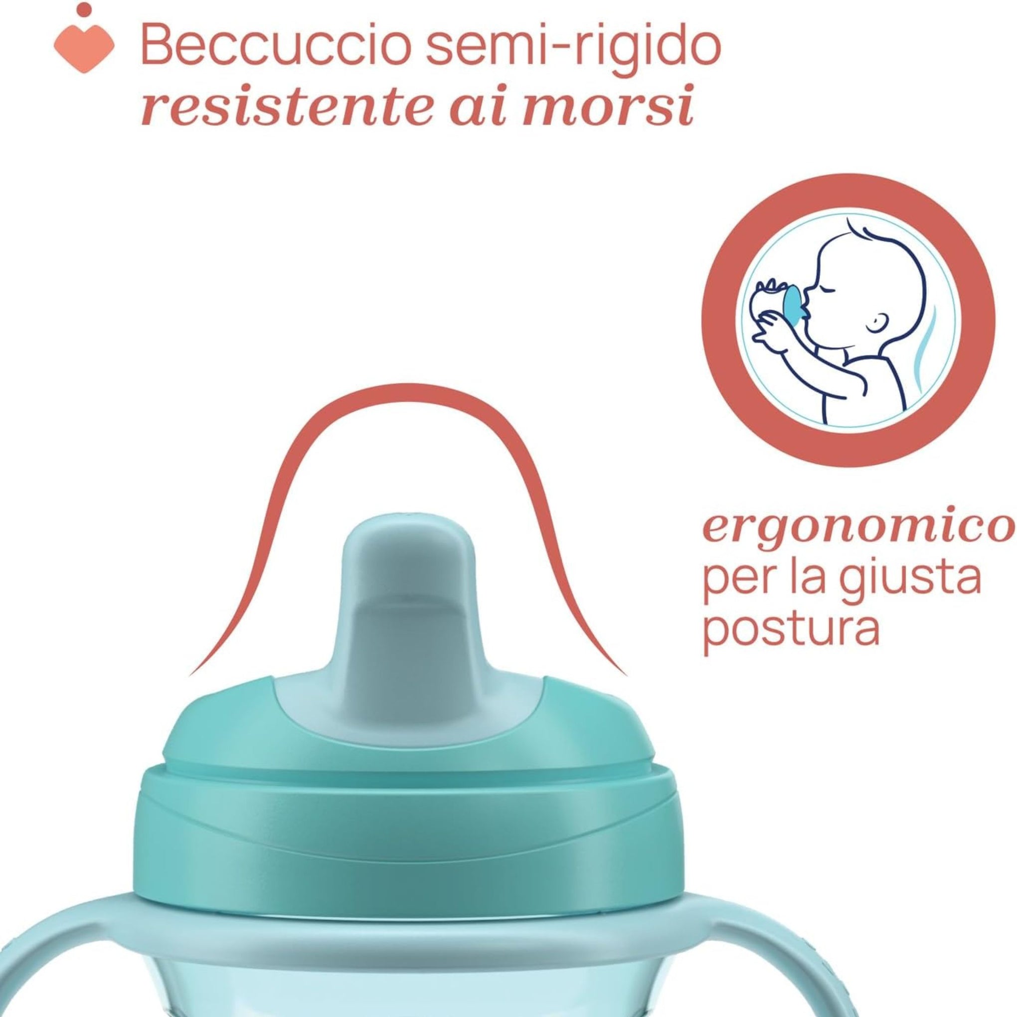 Chicco Training Cup, Plastic, A Non-Spill Children's Cup, A Cup for Learning to Drink, Semi-Soft Ergonomic Spout, Removable Valve and Handles, 6 Months+, BPA Free, Blue