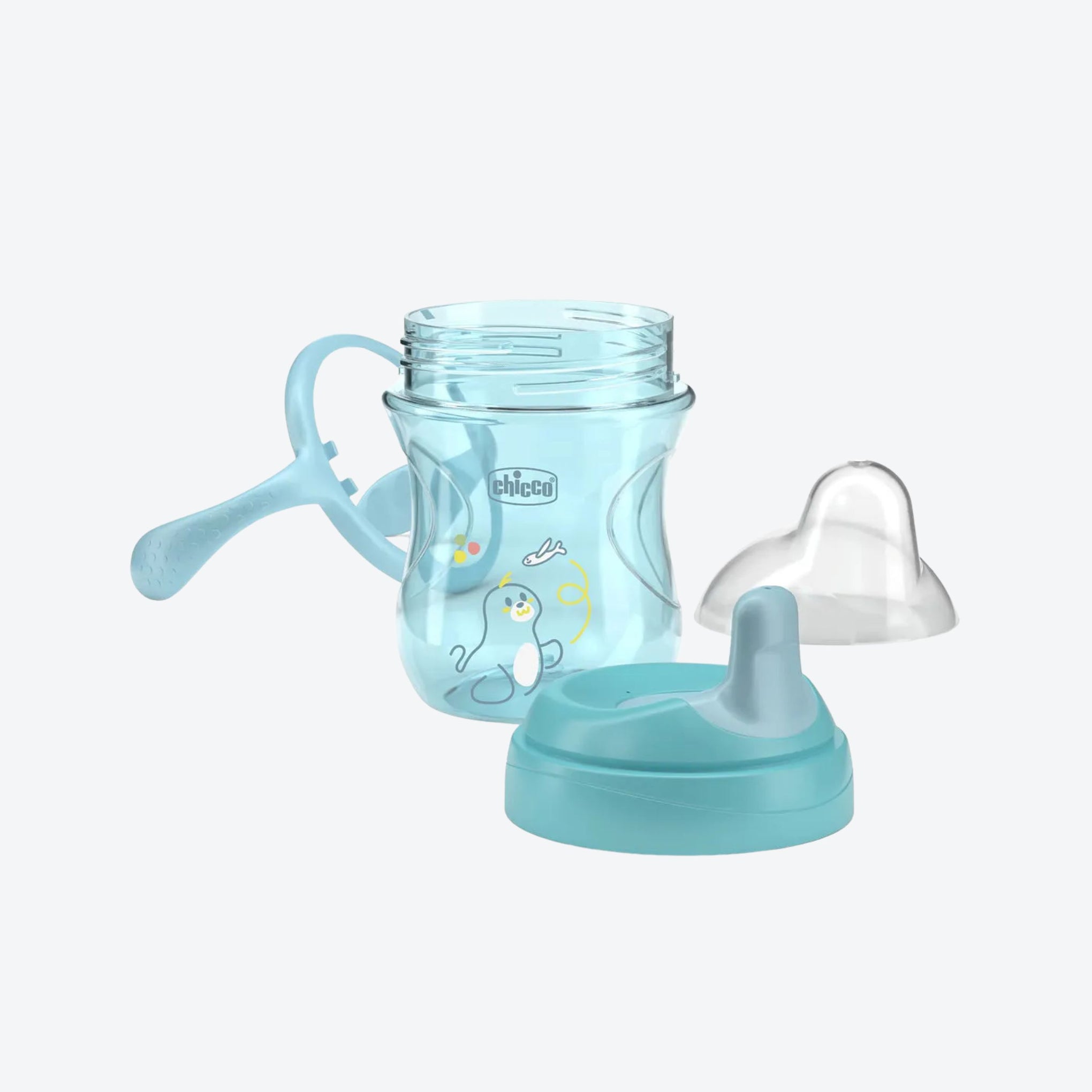 Chicco Training Cup, Plastic, A Non-Spill Children's Cup, A Cup for Learning to Drink, Semi-Soft Ergonomic Spout, Removable Valve and Handles, 6 Months+, BPA Free, Blue