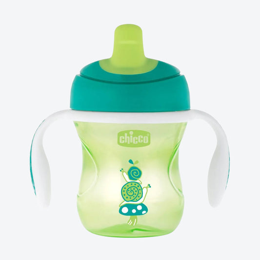 Chicco Training Cup Spout Sipper-With Semi Soft Silicone Spout-Spill Proof-Assorted (Green/Orange)-200 ml