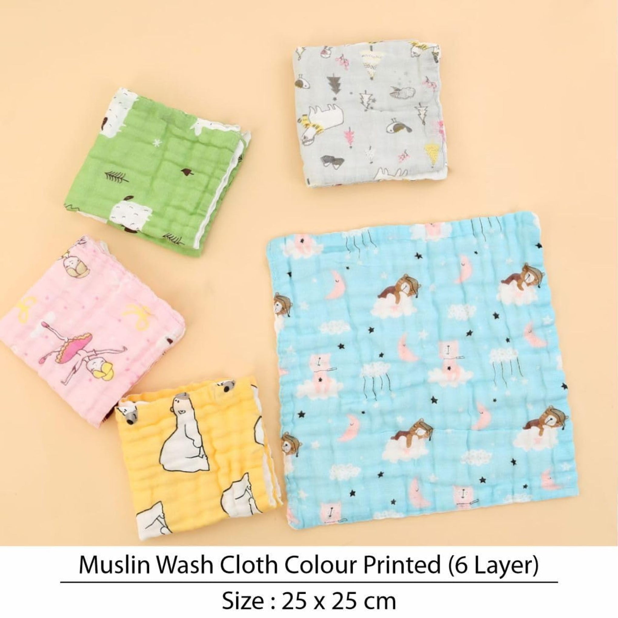 Smile Baby Soft Muslin Shark 100% Organic Bamboo Cotton Bath face New Born Baby Extra Soft Hankies Reusable Napkins for Infants Toddlers Towels Set (colorful ). (5 PEC)