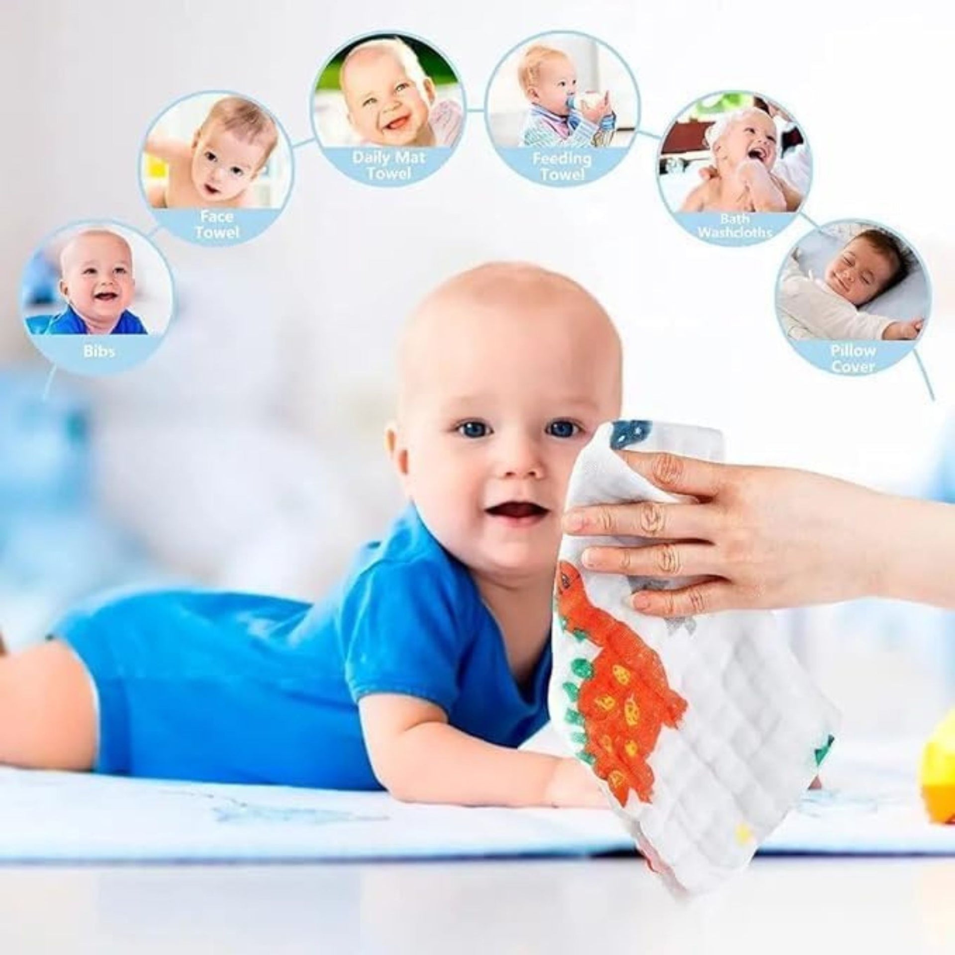 Smile Baby Soft Muslin Shark 100% Organic Bamboo Cotton Bath face New Born Baby Extra Soft Hankies Reusable Napkins for Infants Toddlers Towels Set (colorful ). (5 PEC)