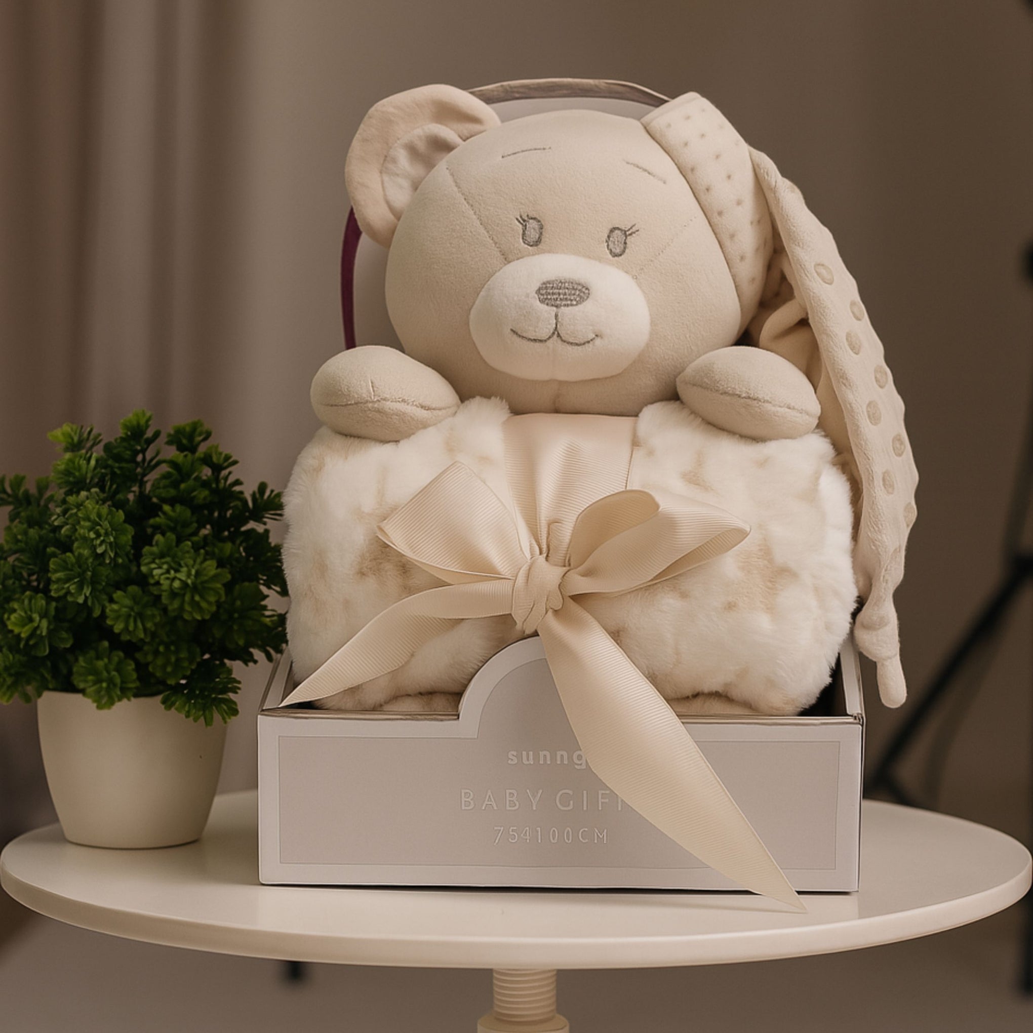 Smile Baby Soft Plush Teddy Bear Gift Set with Blanket | For Newborn Boys & Girls | 75×100 cm | Blue, Grey, Cream Variants