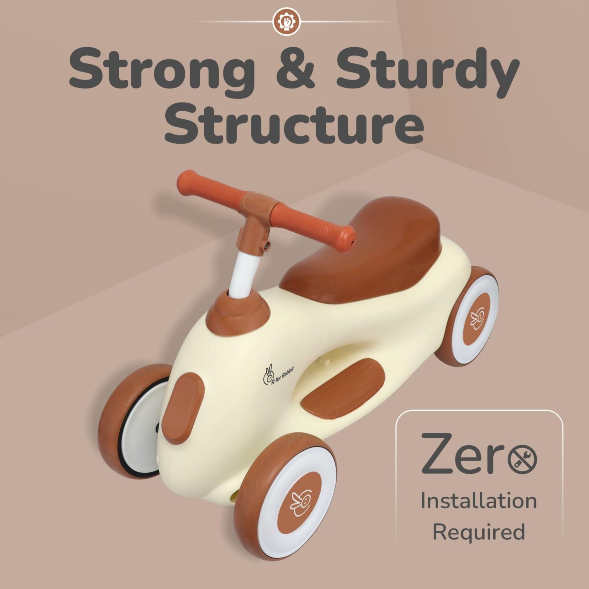 R for Rabbit Speedster Zoomy Push Ride-On for Baby, Wide TPE Wheels with Ergonomic & Comfortable Seat, Non Slip Footrest for 1 to 4 Years Kids, 20 Kgs Weight Capacity (Cream Brown)