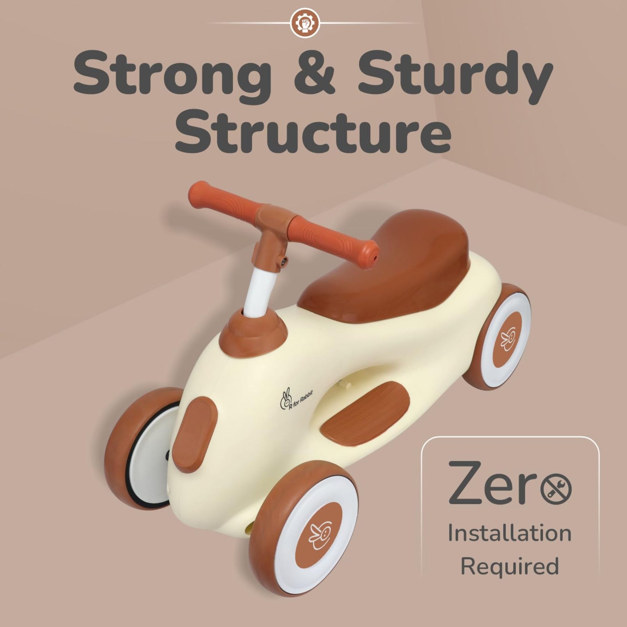 R for Rabbit Speedster Zoomy Push Ride-On for Baby, Wide TPE Wheels with Ergonomic & Comfortable Seat, Non Slip Footrest for 1 to 4 Years Kids, 20 Kgs Weight Capacity (Cream Brown)