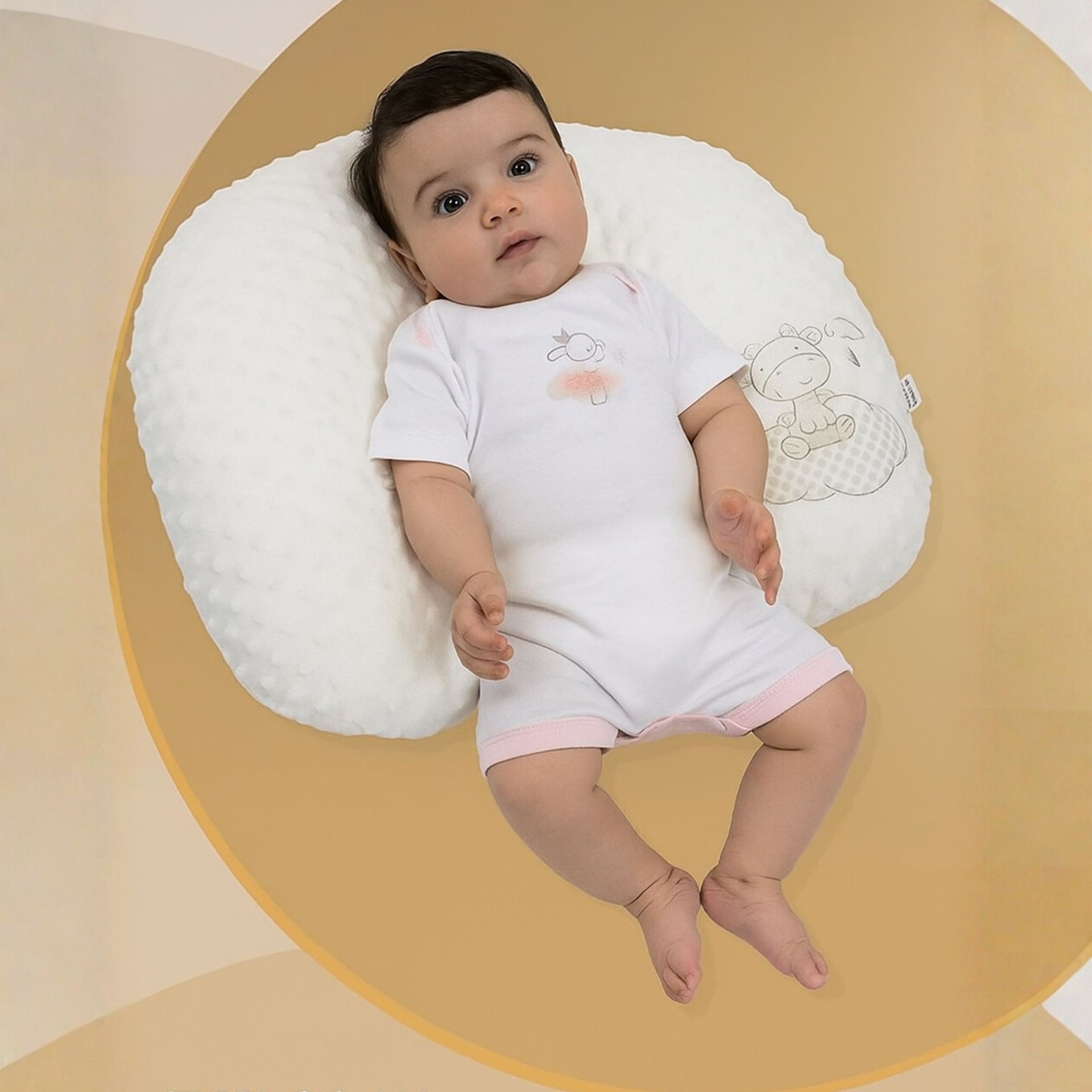 Smile Baby Ultra Soft Nursing Pillow for Newborns – White Dot Texture with Cute Giraffe Embroidery | Support Cushion for Feeding & Tummy Time (0–12 Months)