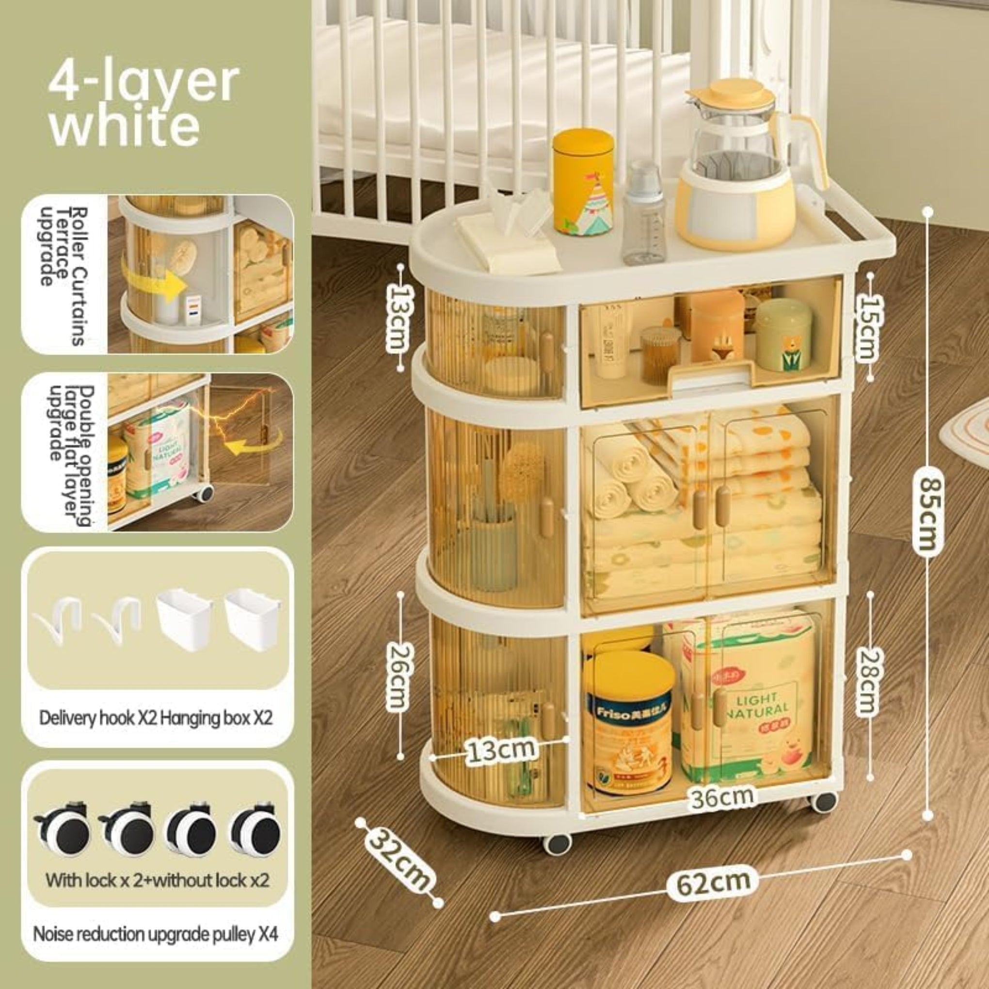 Baby Storage Rack Trolley| 3 Layer Baby Cart Organizer with Caster Wheels for Kitchen,Living Room, Bedroom| Freestanding Storage Cabinet | Movable Trolley | Multi Storage Drawer Organizer