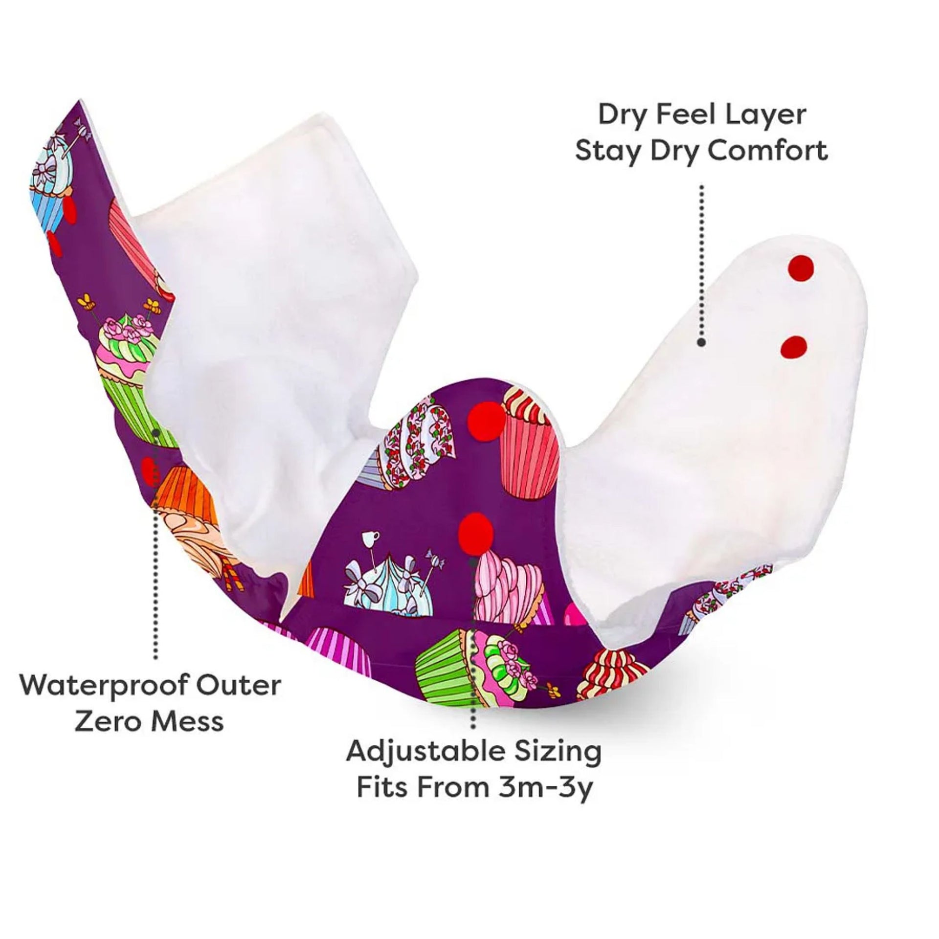 SuperBottoms Super Bottoms Basic Reusable Cloth Diaper Cupcake Print- Multicolor