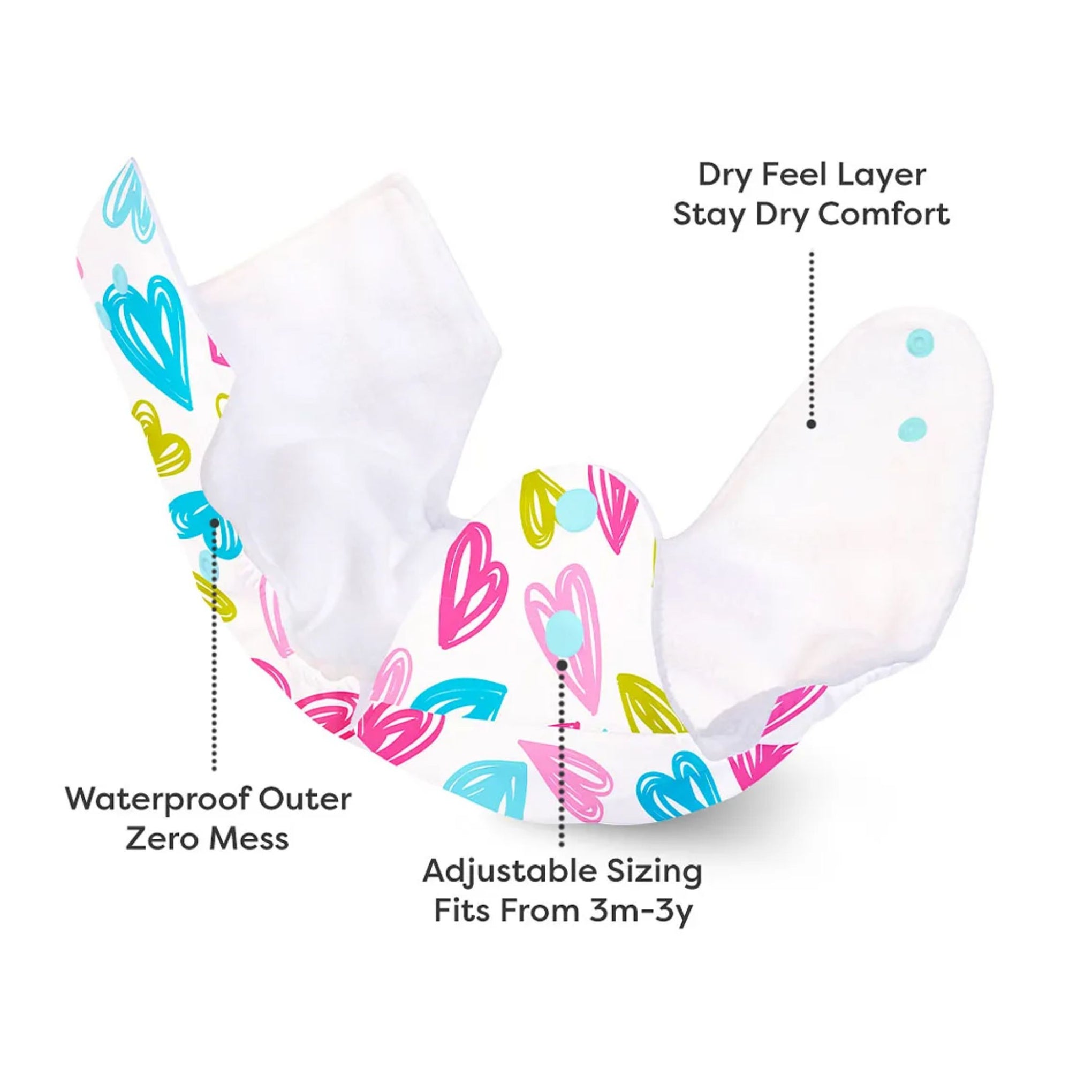 Super Bottoms Basic Reusable Cloth Diaper Hearts Print- Multicolor