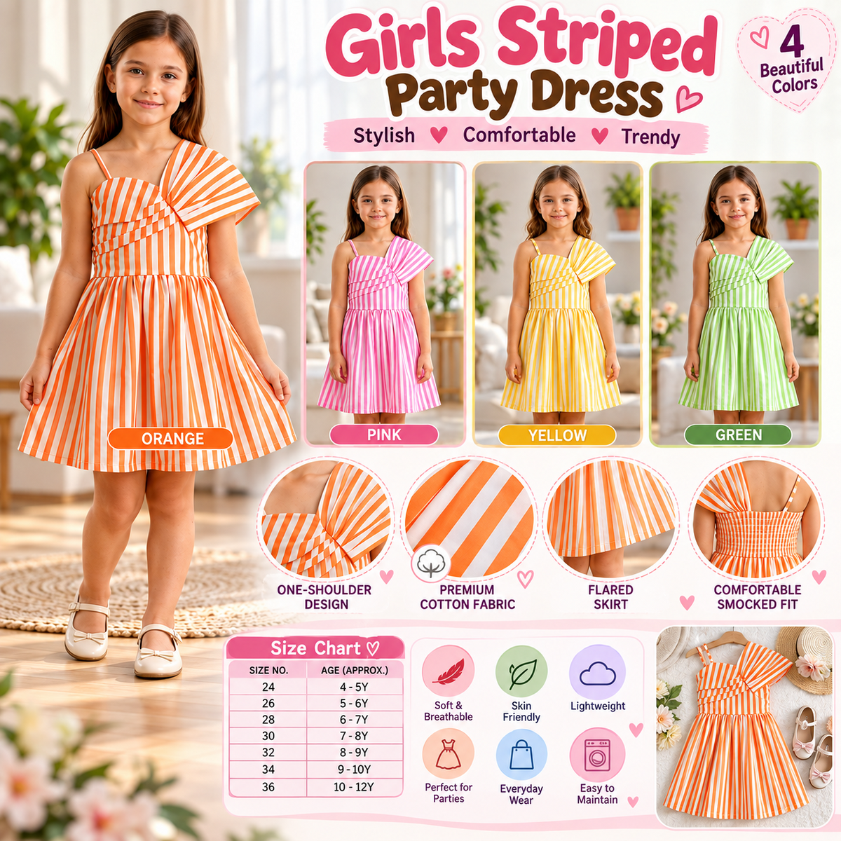 SMILE BABY girls striped dress front and back view