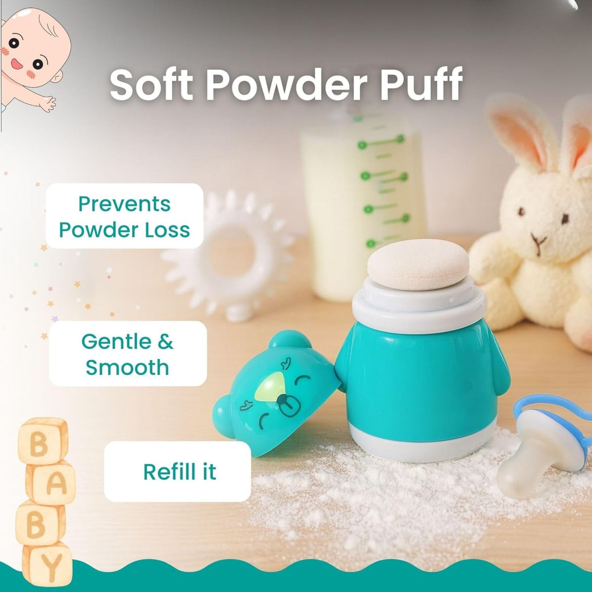 Smile Baby Powder Puff | Soft & Gentle Baby Face and Body Powder Applicator