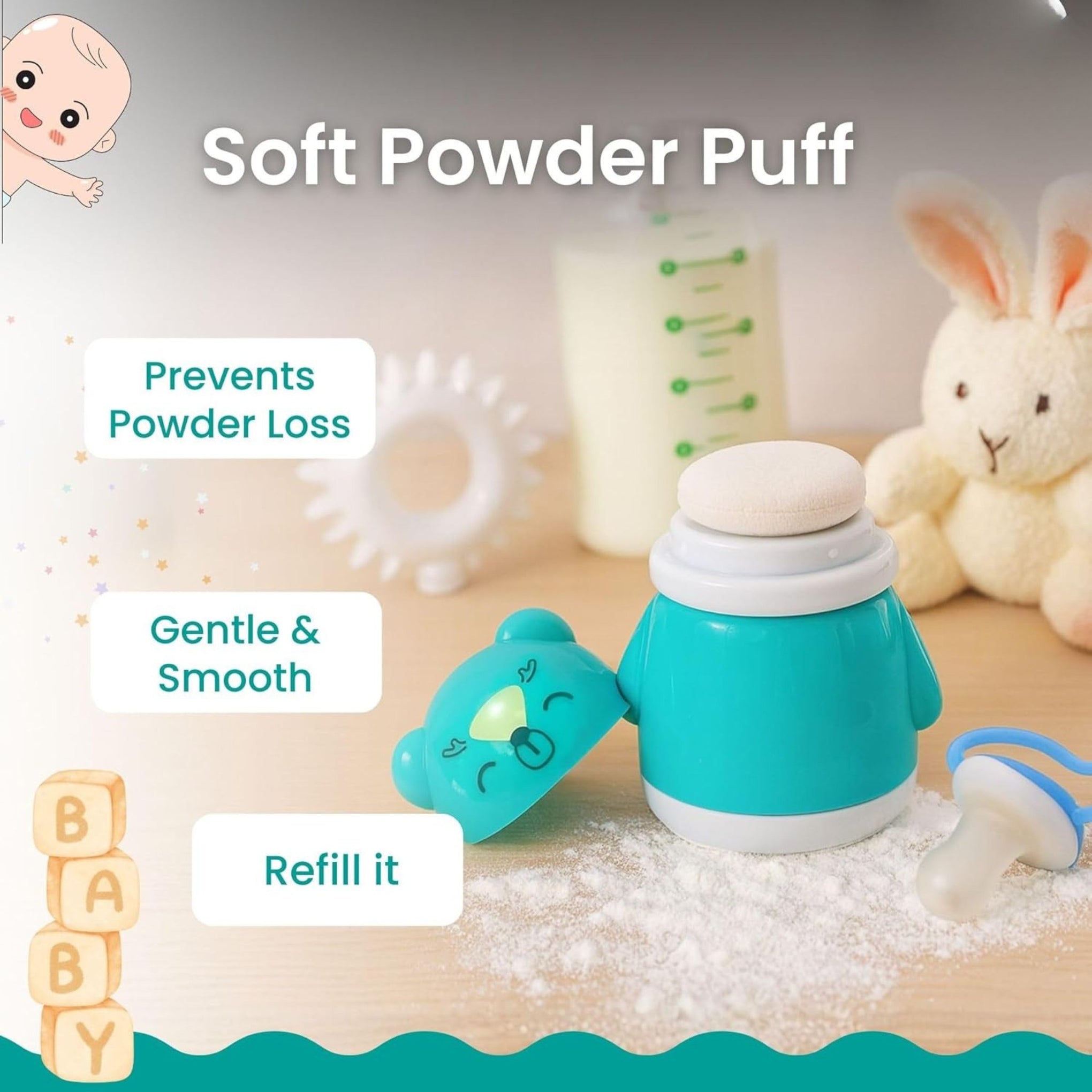 Smile Baby Powder Puff | Soft & Gentle Baby Face and Body Powder Applicator
