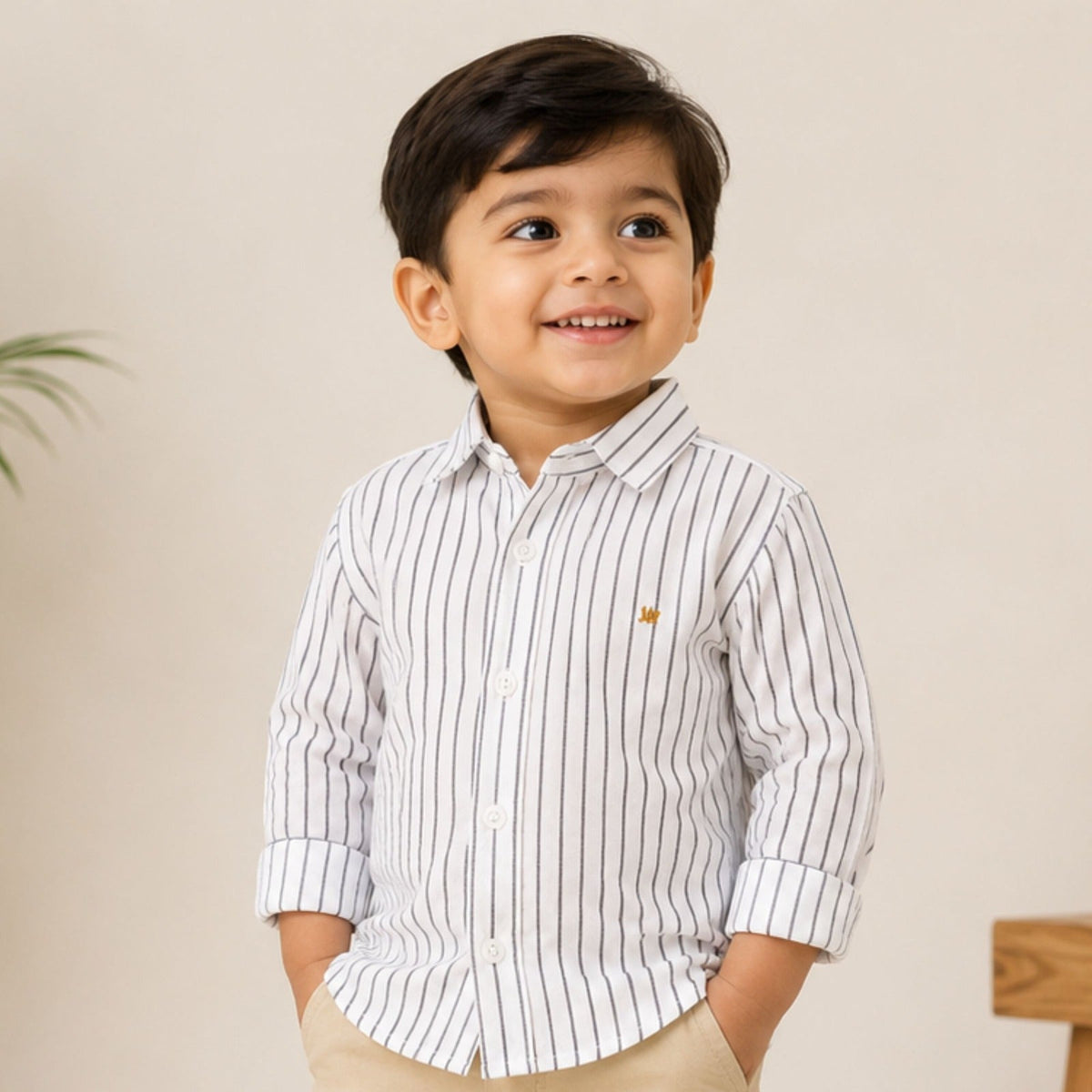 DONOO Boys Green & White Striped Shirt | Full Sleeve Shirt 18M–14Y - SMILE BABY
