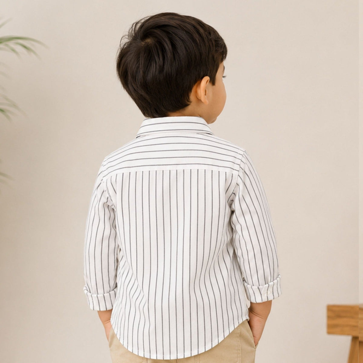 DONOO Boys Green & White Striped Shirt | Full Sleeve Shirt 18M–14Y - SMILE BABY