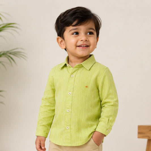 DONOO Boys Green & White Striped Shirt | Full Sleeve Shirt 18M–14Y - SMILE BABY