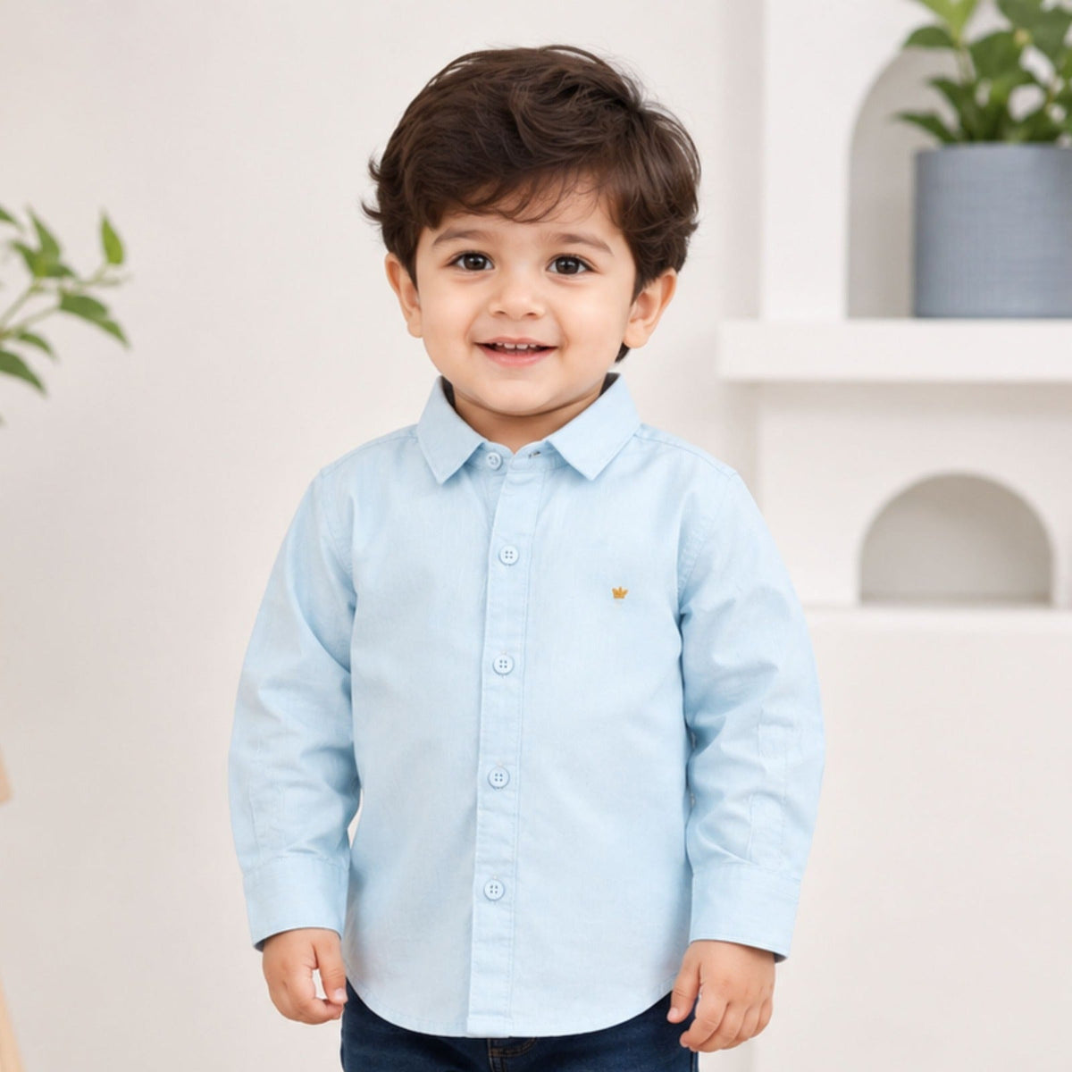 DONOO Boys Sky Blue Cotton Shirt | Full Sleeve Shirt for 18M–14Y - SMILE BABY