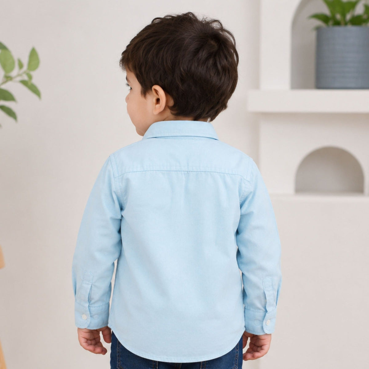 DONOO Boys Sky Blue Cotton Shirt | Full Sleeve Shirt for 18M–14Y - SMILE BABY