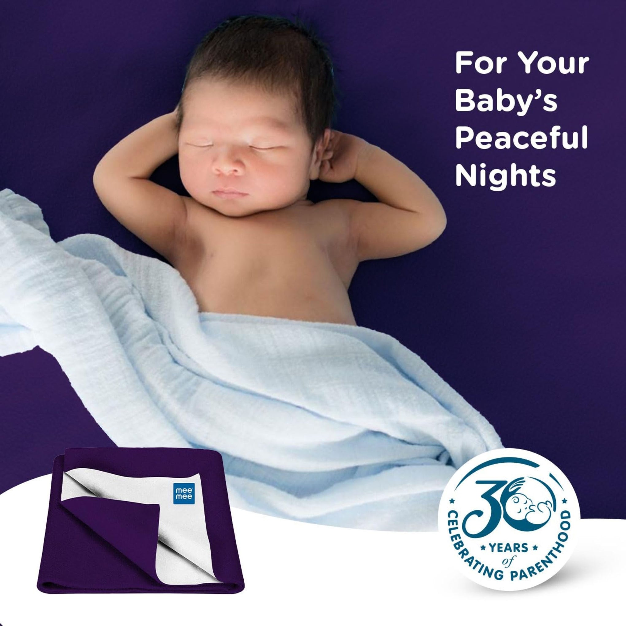 Mee Mee Reusable Water Proof Cotton Bed Protector Sheet/Extra Absorbent Mat/Dry Sheets/Urine Sheet/Dry Mat (50cmX700cm/70cmX100cm/140cmX100cm) (S/M/L) D Purple COLOR