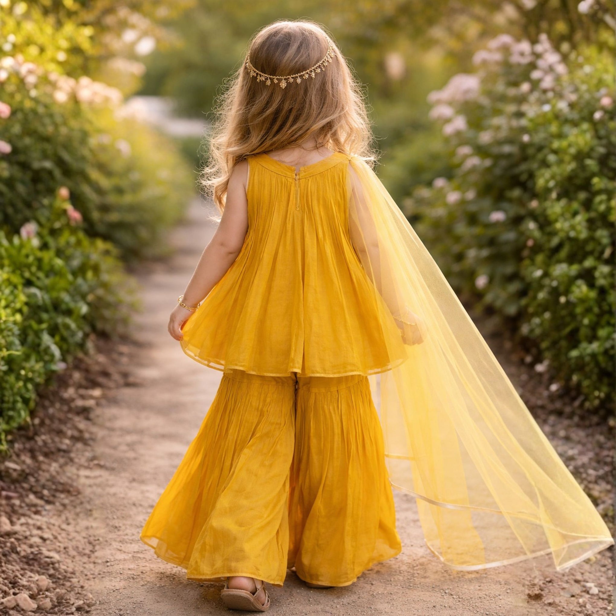 DOLL Girls Yellow Sharara Suit with Dupatta | Festive Ethnic Wear for Girls (12 Months – 12 Years)