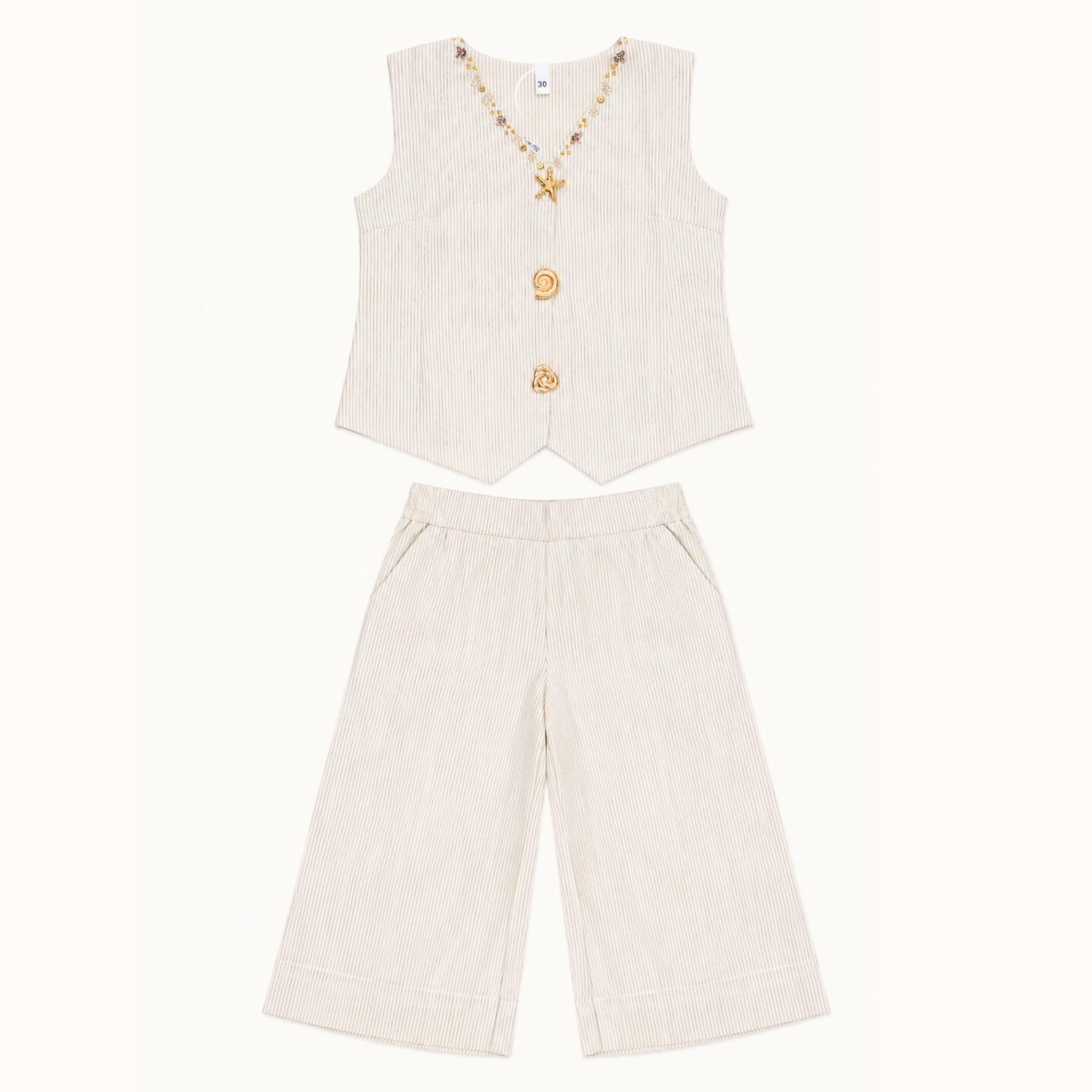 Smile Baby Premium Pinstripe Vest & Wide-Leg Pants Co-Ord Set for Girls | Sleeveless Summer Outfit | Size 24–36 (4–12 Years)
