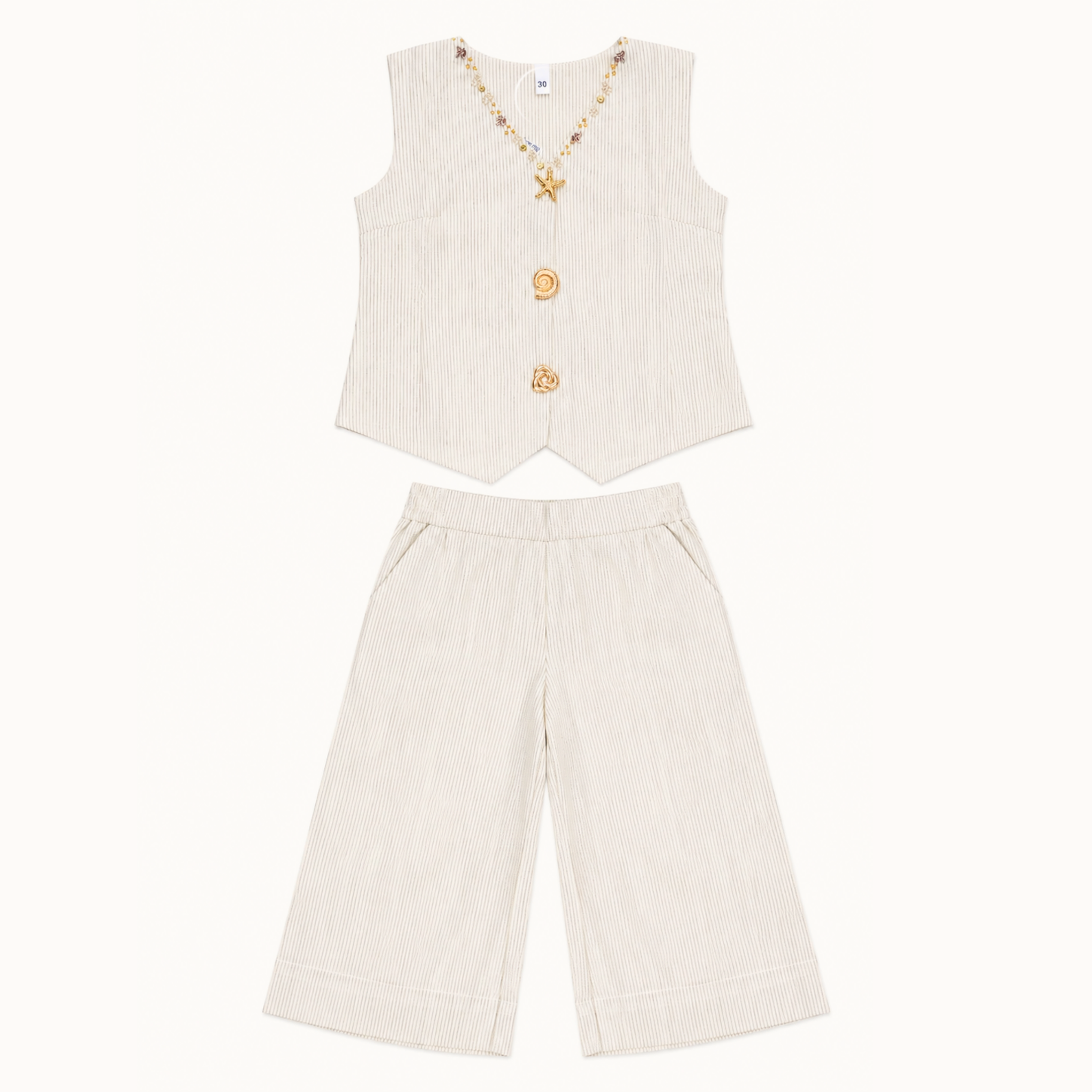 Smile Baby Premium Pinstripe Vest & Wide-Leg Pants Co-Ord Set for Girls | Sleeveless Summer Outfit | Size 24–36 (4–12 Years)