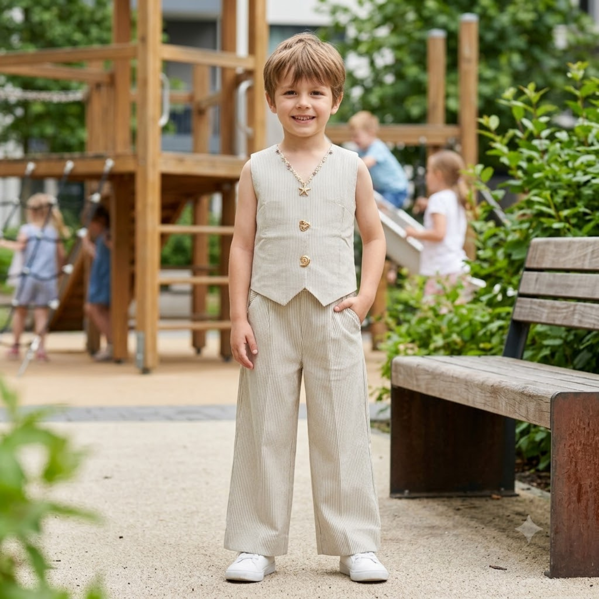 Smile Baby Premium Pinstripe Vest & Wide-Leg Pants Co-Ord Set for Girls | Sleeveless Summer Outfit | Size 24–36 (4–12 Years)