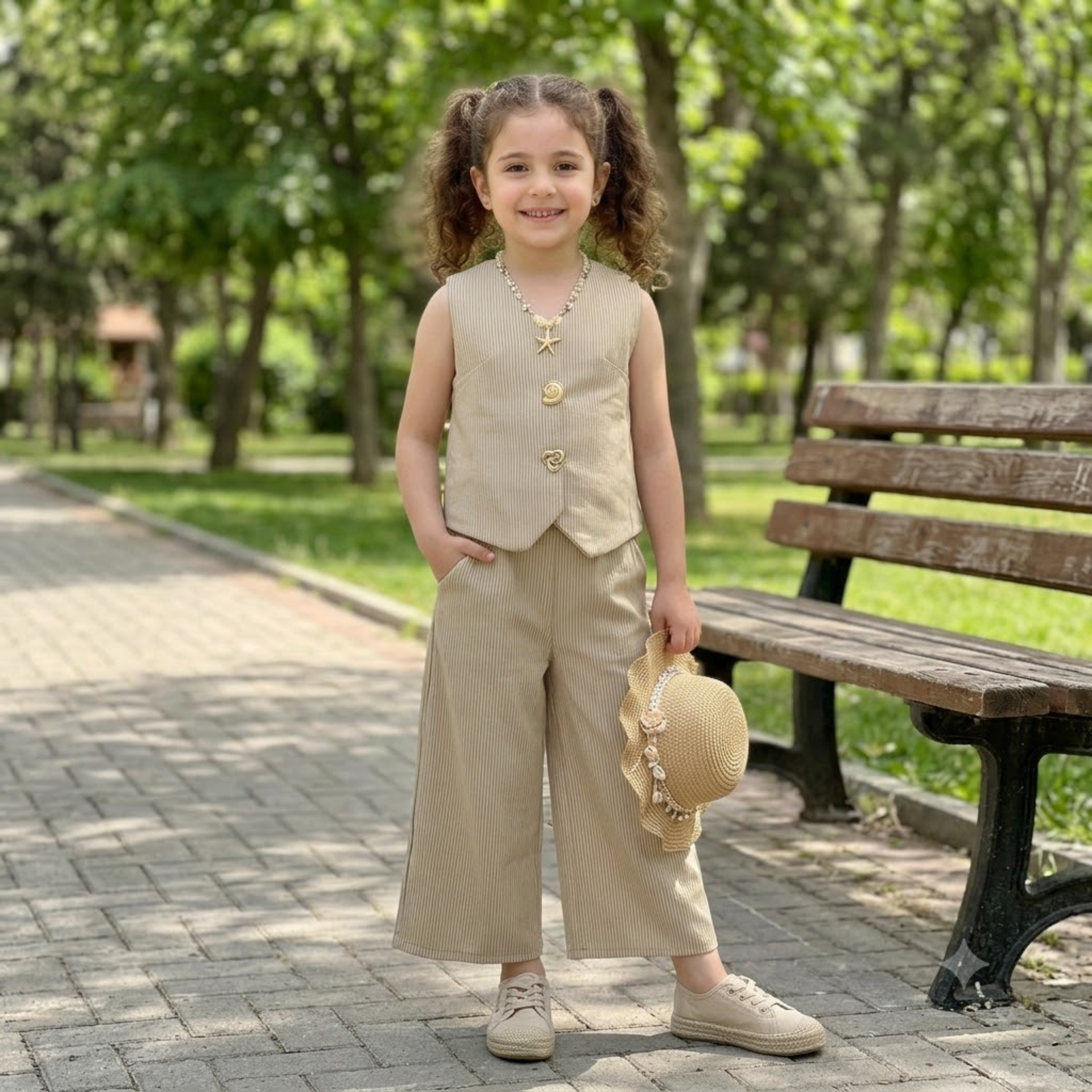 Smile Baby Premium Pinstripe Vest & Wide-Leg Pants Co-Ord Set for Girls | Sleeveless Summer Outfit | Size 24–36 (4–12 Years)