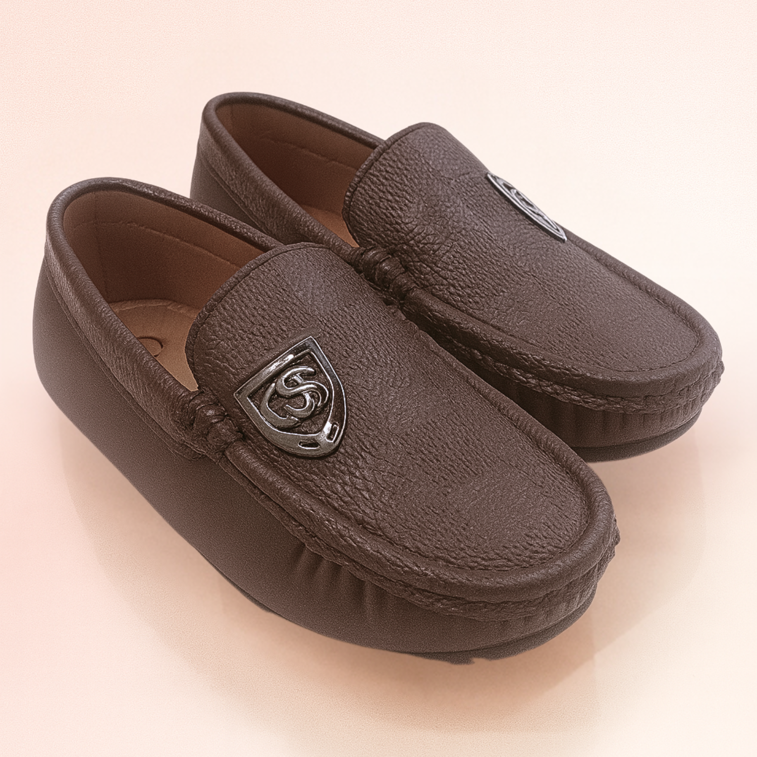 Smile Baby Classic Leather Look Loafers – Brown And Black Formal Shoes for Boys (1–8 Years)