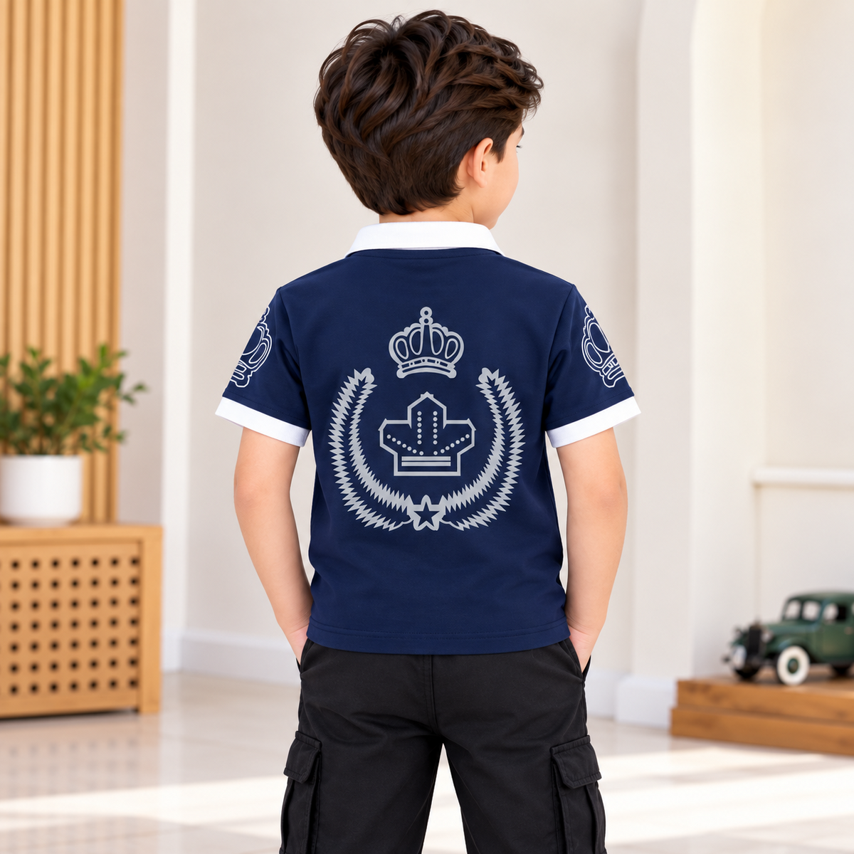 99 BALLON boys navy polo shirt back view