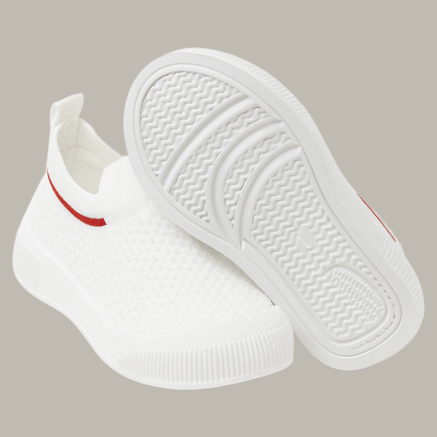 Smile Baby Kids White Knit Slip-On Sneakers with Red Stripe