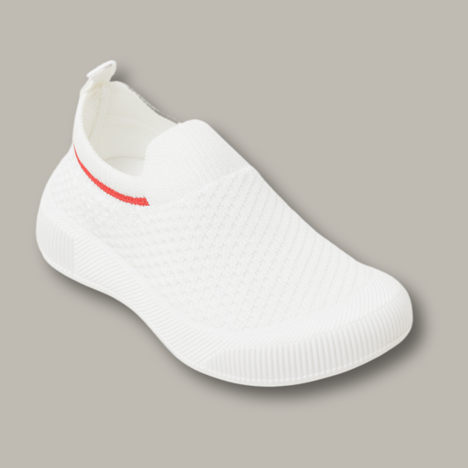 Smile Baby Kids White Knit Slip-On Sneakers with Red Stripe