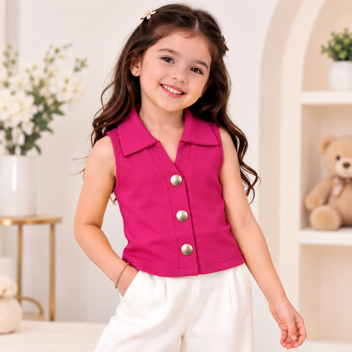 REVERSE X-TREME Girls Collared Sleeveless Vest Top | 6 Colors | 1-12 Years 