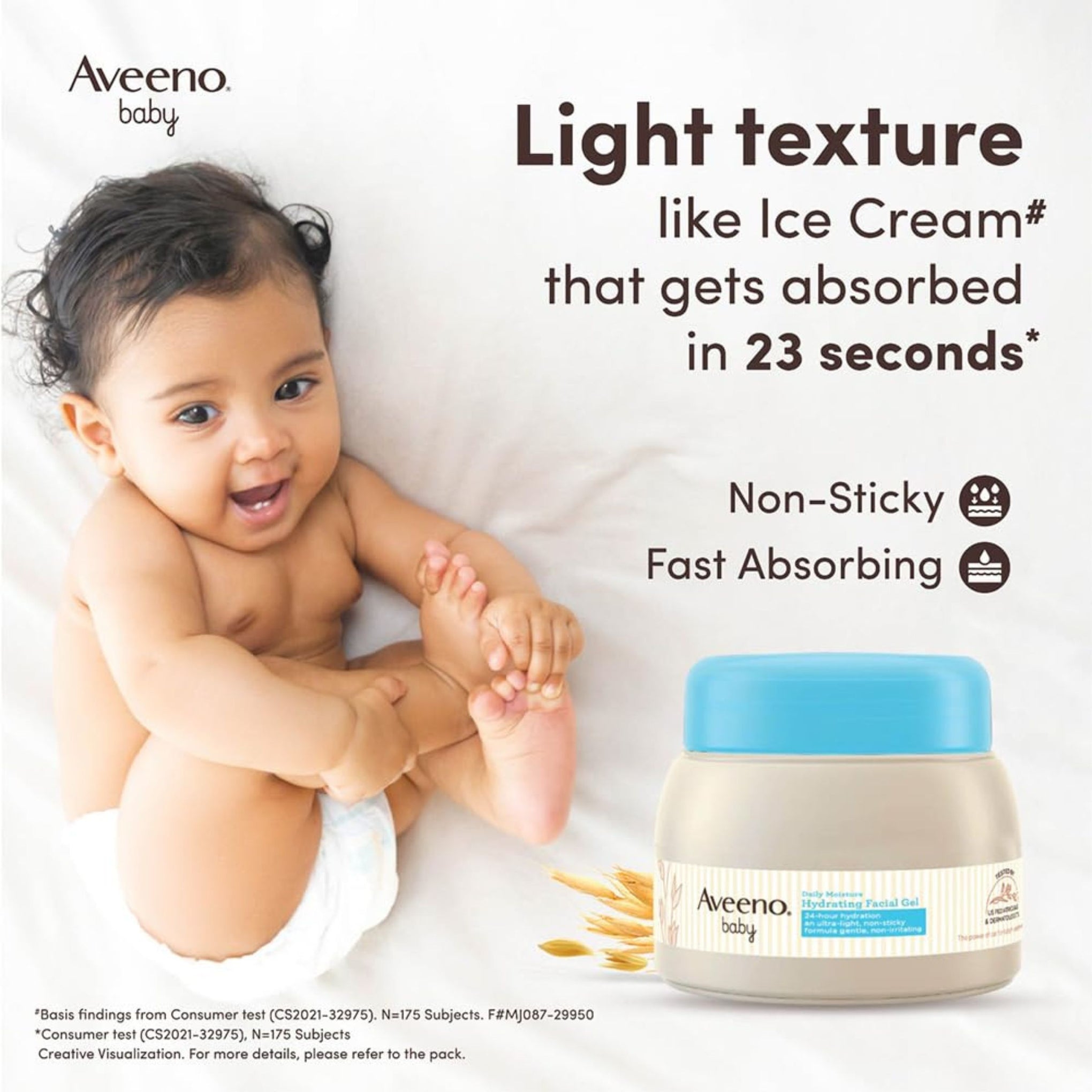 Aveeno Baby Daily Moisture Hydrating Facial Gel (cream) 60g I Ultra-Light | 24 Hours Moisturisation Face Cream | Triple Oat Extract & Avocado Oil I Paediatrician Recommended I Newborn Infants & Children