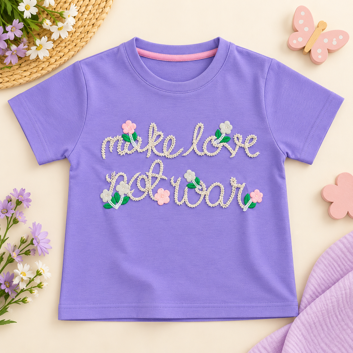 Smile Baby Girls Lavender Floral Embroidered Half Sleeve T-Shirt 