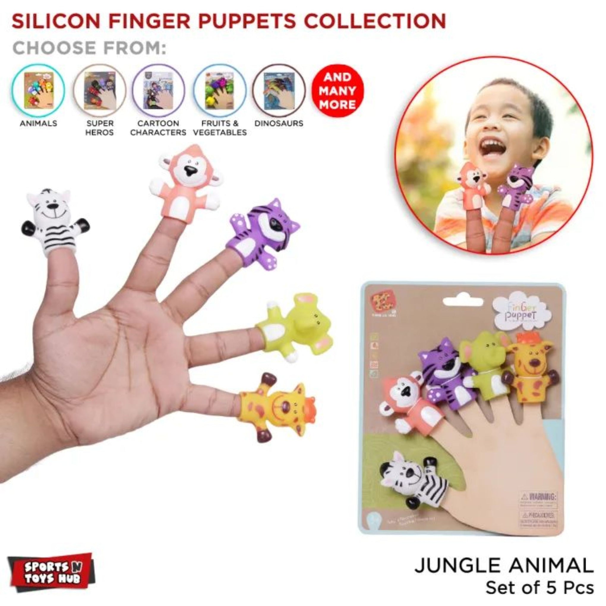 Smile Baby Finger Puppets Toys for Kids - Pack of 5 Rubber Animal Puppets Toys for Toddlers, Colorful Storytelling Puppet Toy for Toddlers, Washable Finger Puppets for Toddlers (Multicolor)