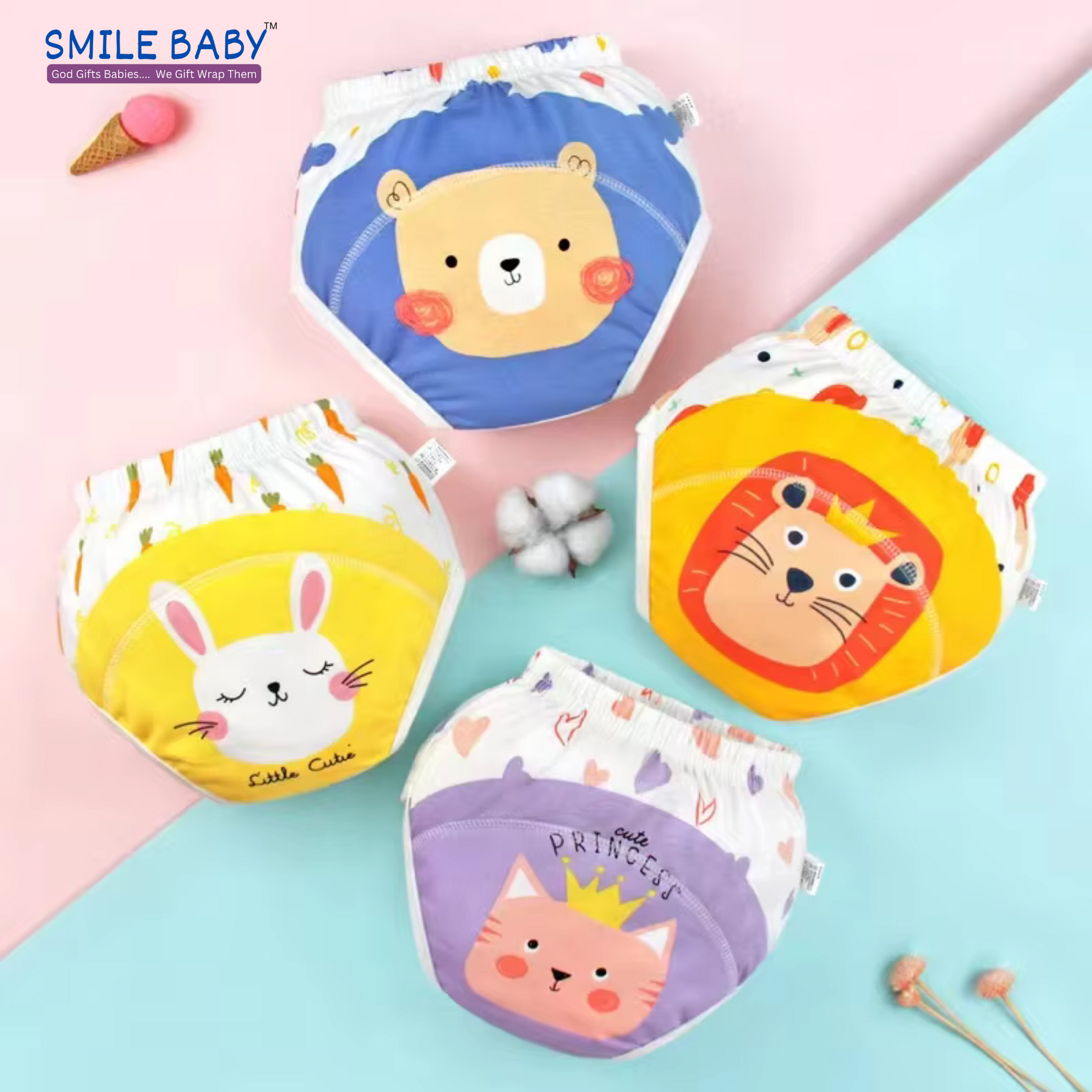 Smile Baby Potty Training Pants Boys Girls Training Underwear Reusable (Color and character will be as per the availability) PACK OF 4 | 0 to 2 year (2024)
