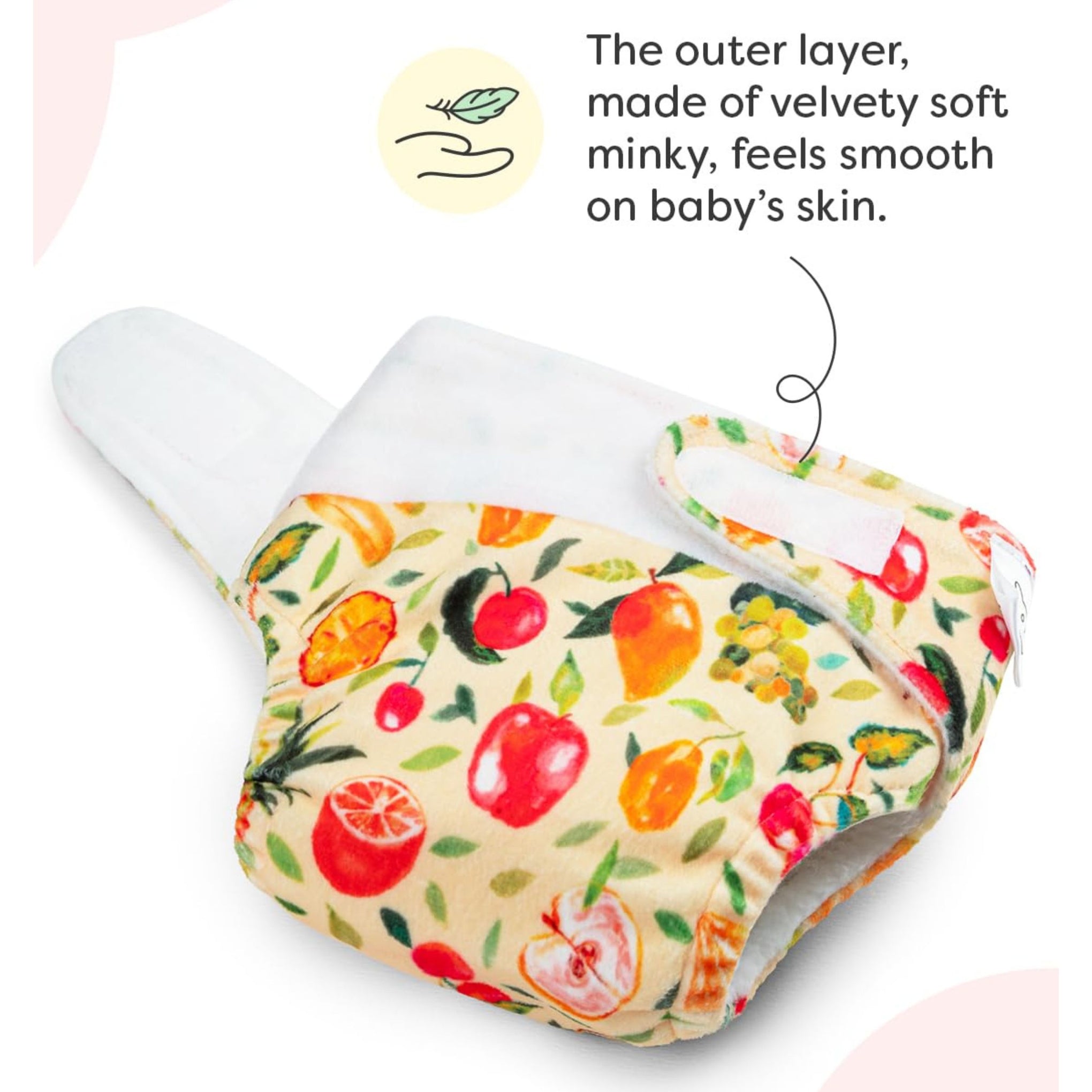 SUPER BOTTOMS Reusable Cloth Diaper – Fruit & Citrus Print Soft Washable Baby Nappy with Absorbent Inserts
