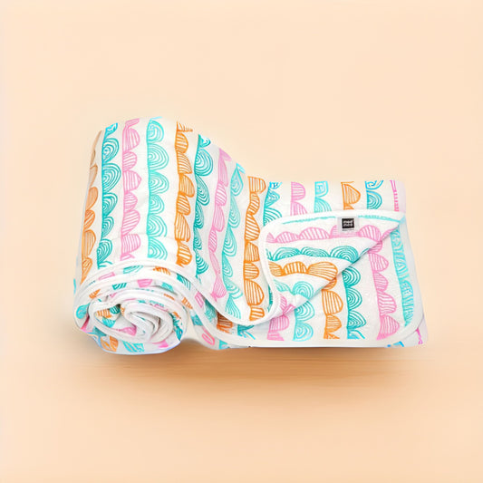 Mee Mee Supremely Absorbent 100% Cotton 2 Layer Premium Soft Baby Towel for New Born | 2 Layers of Muslin & Terry | Washcloth for Kids/Toddlers/Infants/Babies | Pack of 1 - geometric Multi Color Print