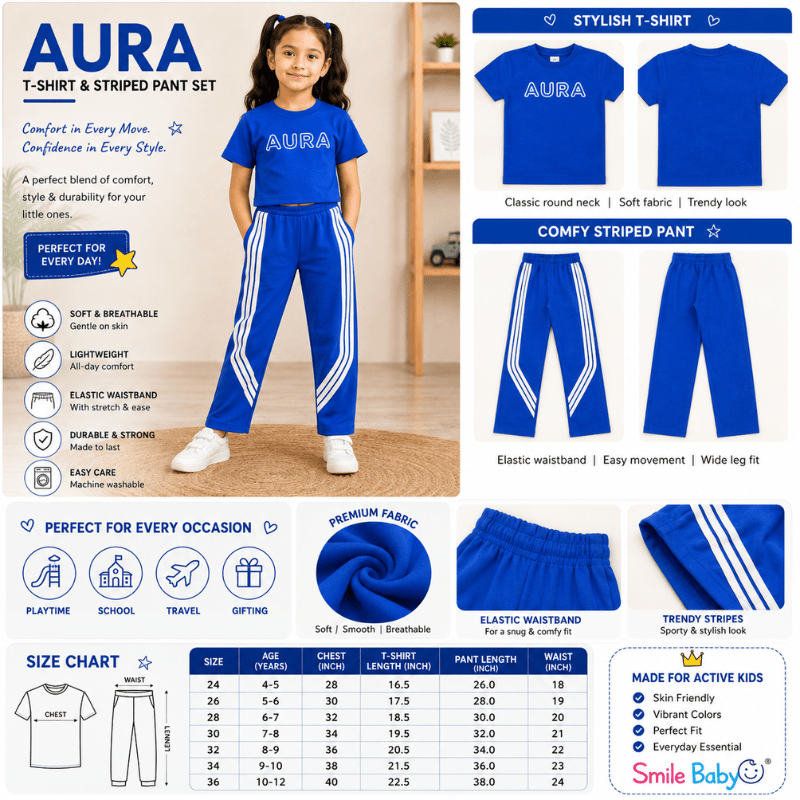 Girls AURA T-Shirt & Striped Pant Set | Smile Baby - SMILE BABY