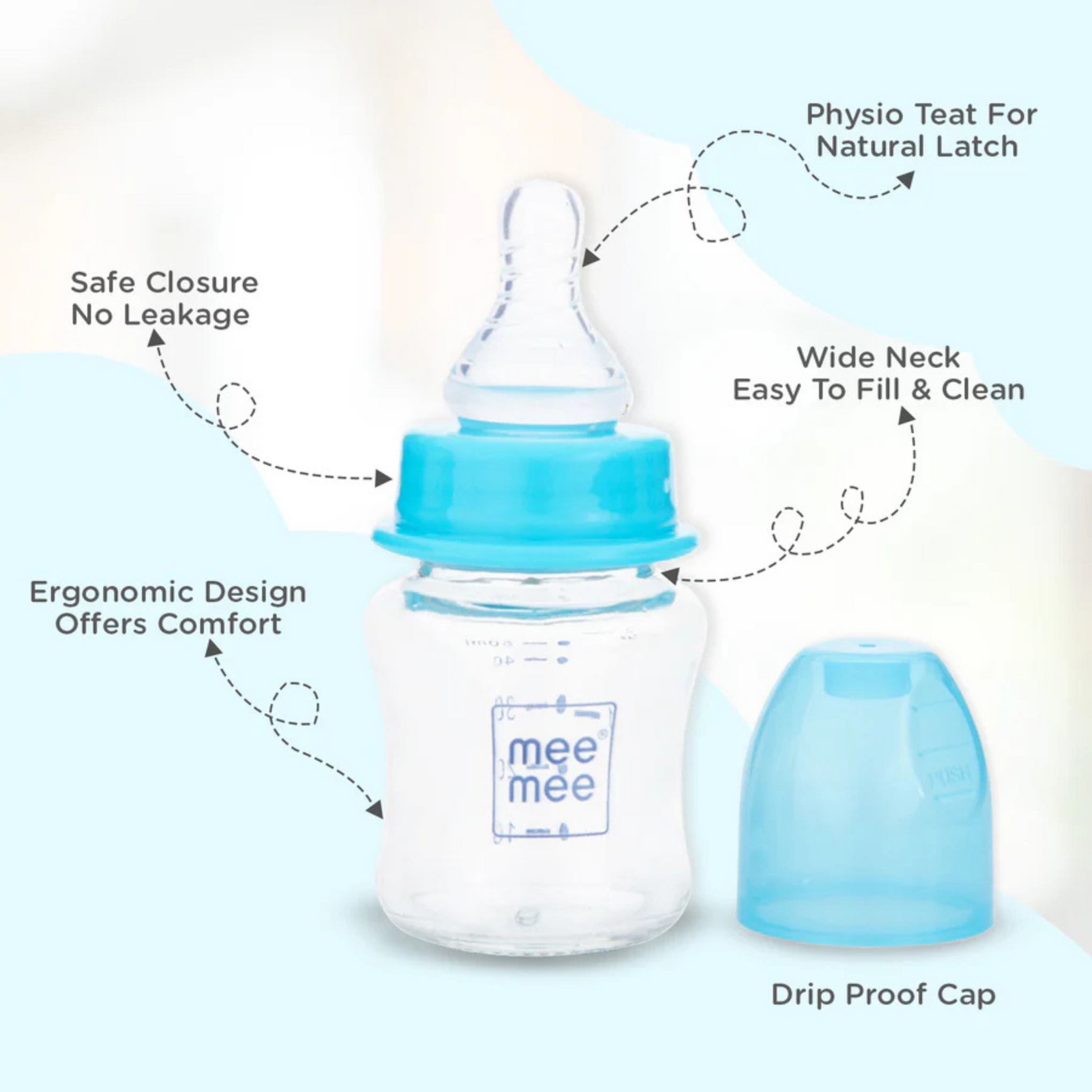 Mee Mee Premium Baby Glass Feeding Bottle (50 ml,)